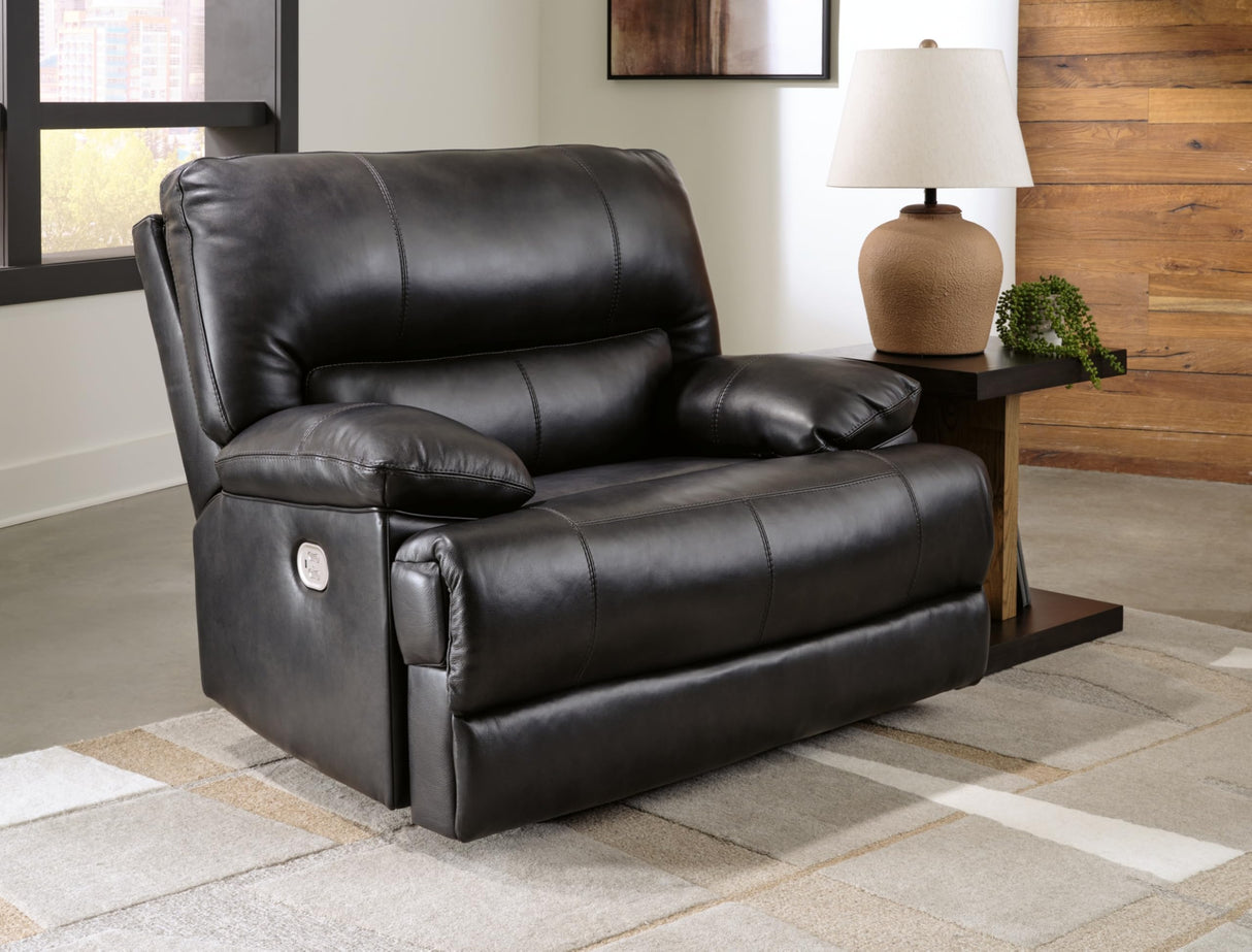 Signature Design by Ashley Mountainous Modern Leather Match Wall Hugger Power Recliner with Adjustable Headrest and USB Ports, Black Signature Design by Ashley