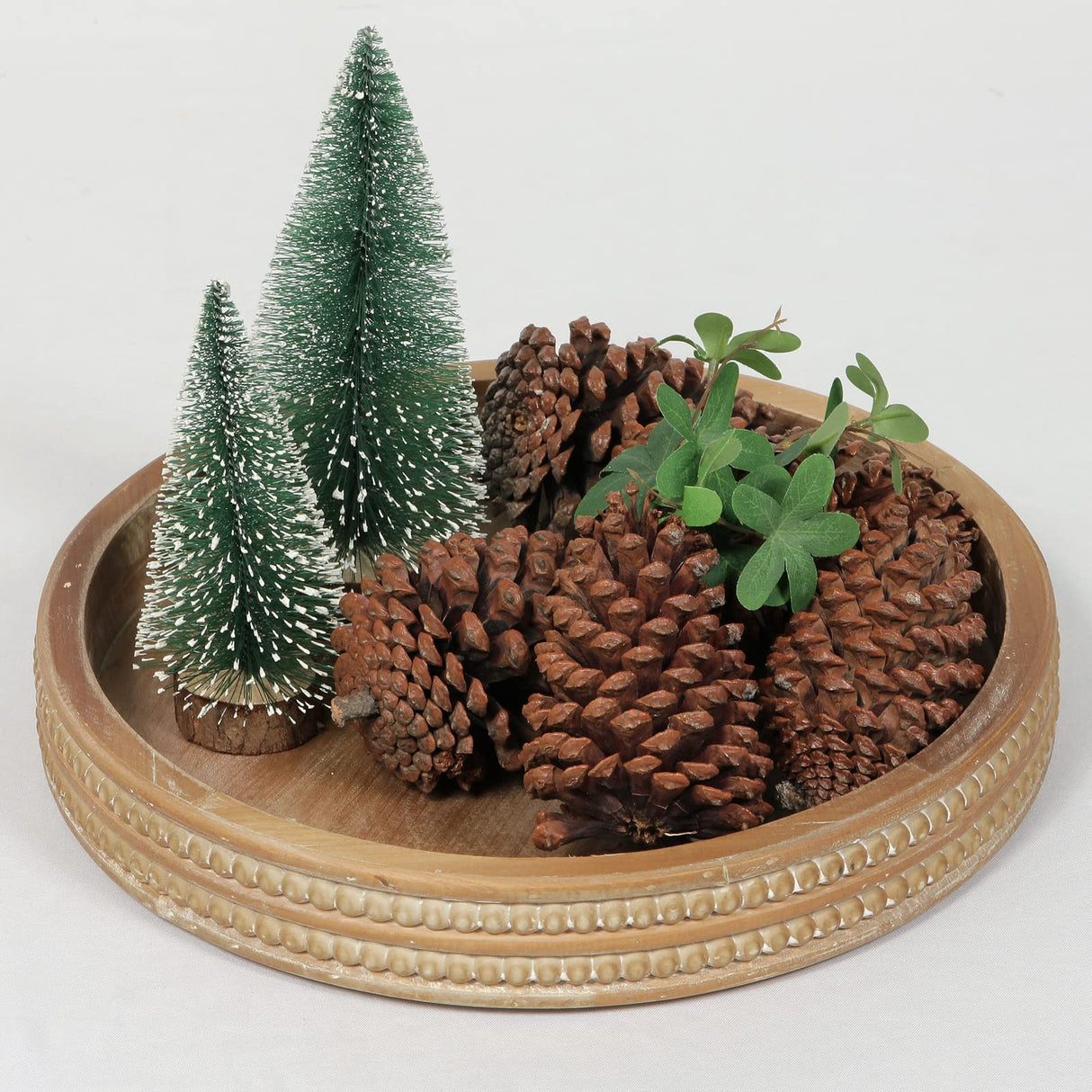 Carah & Cossh 12'' Round Wooden Tray, Whitewashed Round Decorative Wood Tray, Round Farmhouse Rustic Decorative Tray, Perfect for Storage and Display (Rustic Brown) Carah & Cossh