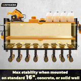 KAFAHOM Power Tool Organizer with Charging Station, Built in 8 Outlet Power Strip,Large 8 Drill Holder Wall Mount, Heavy Duty Metal Power Tool Storage Rack Tool Shelf for Garage Organization Black KAFAHOM