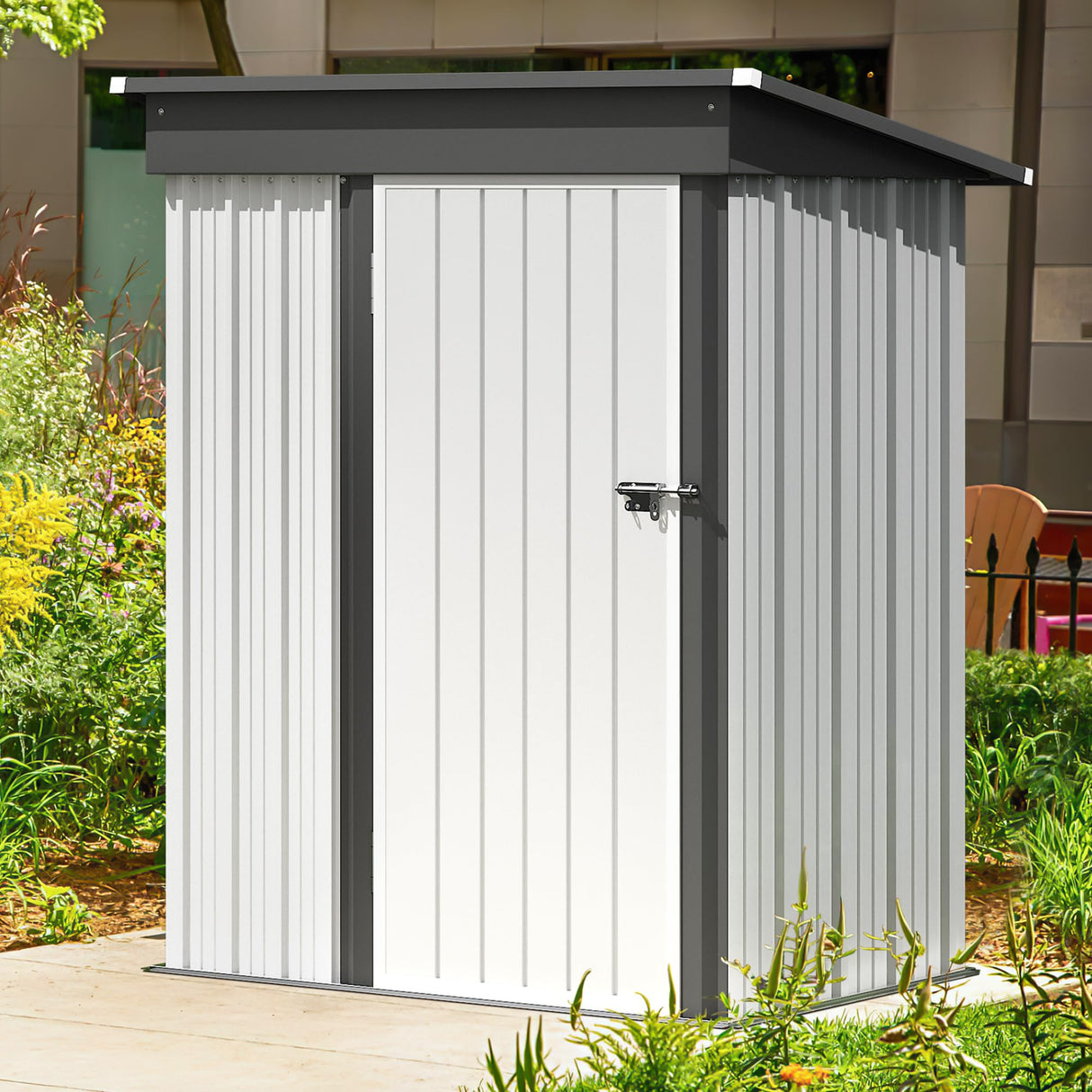 GUNJI 5 x 3 FT Shed Outdoor Storage Shed Metal Garden Shed with Lockable Door Outside Waterproof Tool Shed for Backyard, Patio, Lawn (White) GUNJI