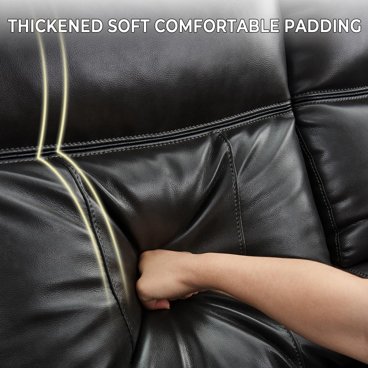 Manual Recliner Sofa Sectional Couches with LED Light for Living Room, Leather Reclining Corner Sectionals Sofa Couch Sets with 2 Theater Recliner Seat, USB, Cup Holder, Storage Console for Home,Black Comfort Stretch