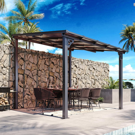 Aoxun 8' x 10' Gazebo for Patio, Gazebo Pergola with Sloped Roof, Large Wall-Mounted Heavy Duty Awnings, for Patio, Backyard, Deck Aoxun