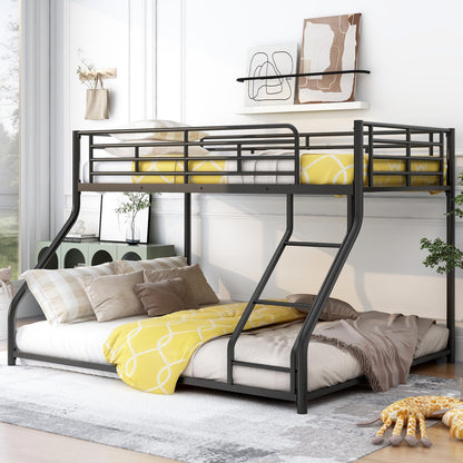 Harper & Bright Designs Metal Bunk Bed Twin XL Over Queen Size with Ladder and High Guardrail, Metal Bunk Bed, Storage Space, Noise Free, Black