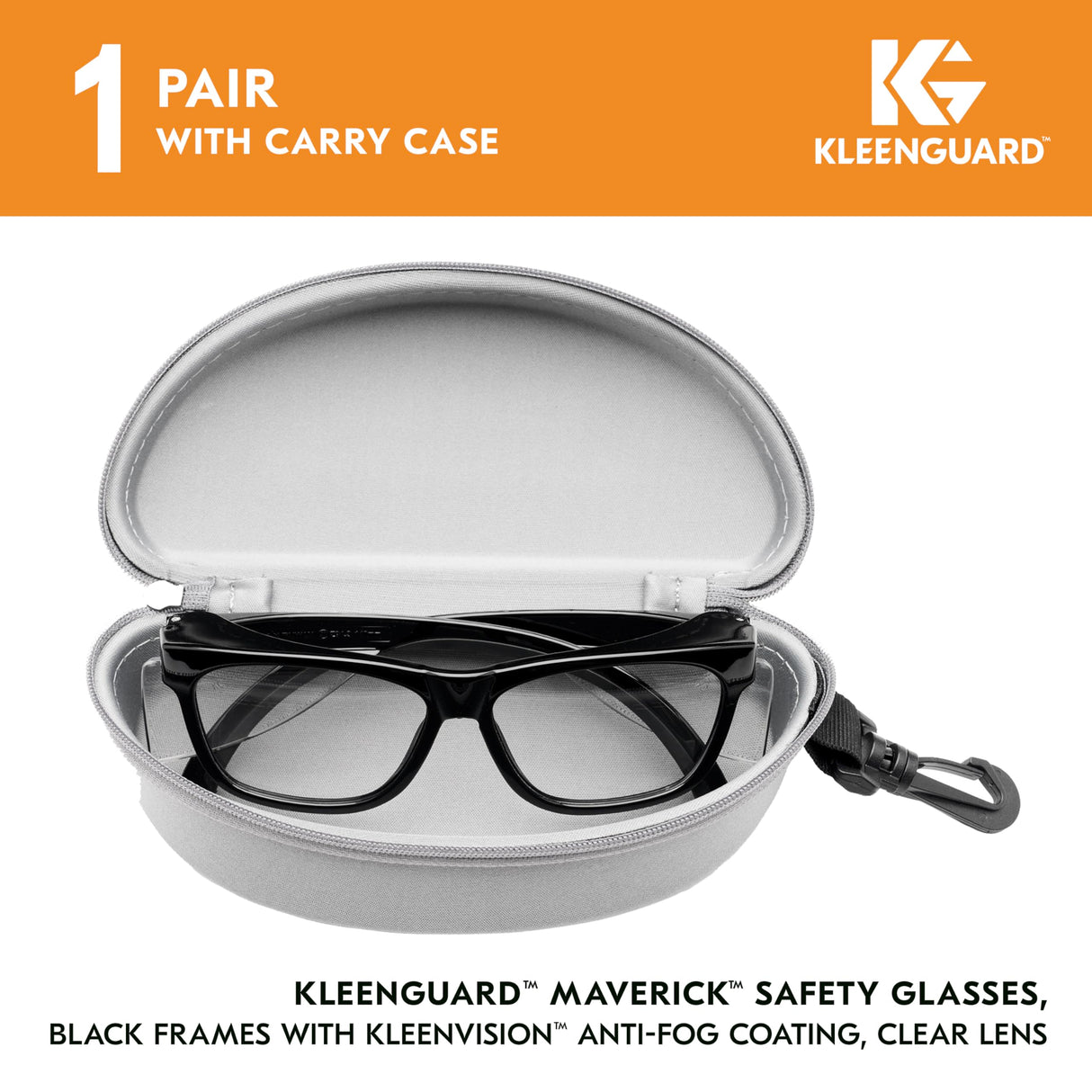 KLEENGUARD™ V30 Maverick™ Safety Glasses (56567), Clear Lenses with KleenVision™ Anti-Fog coating, Black Frame, Carrying Case, Eyewear for Men and Women KLEENGUARD