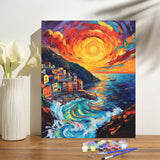Sunset Paint by Numbers Kit for Adults Beginner Cinque Terre Italy Oil Painting Kit Adult Paint by Number Kits on Canvas DIY Painting for Beginners Art by Numbers for Gifts Home Wall Decor 16x20 Inch﻿ obterie