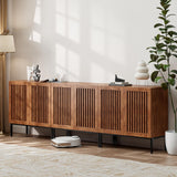 BVIUNTWO Farmhouse TV Stand for TVs up to 95 inch, 3 in 1 Entertainment Center TV Console with Storage Cabinets and Metal Base,Media Console for Living Room,Brown BVIUNTWO