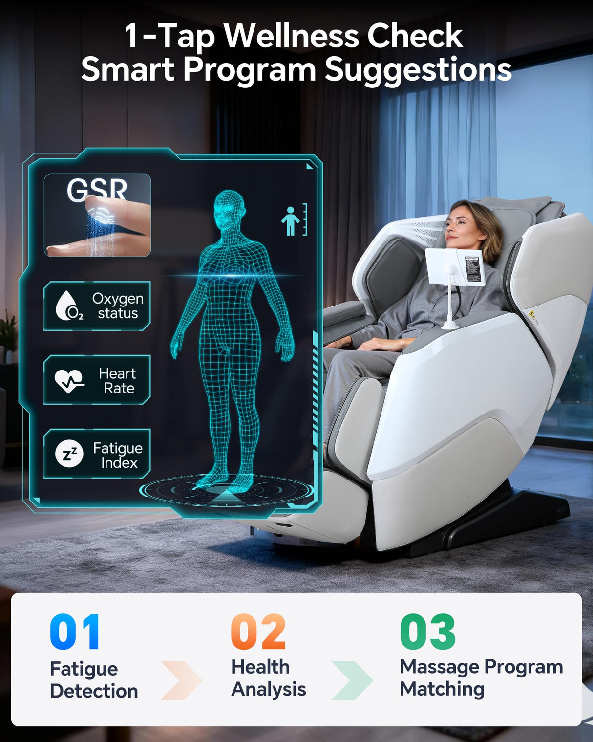 4D+3D Dual Mechanism Massage Chair Full Body Zero Gravity Massage Chair Recliner,AI Fatigue Health Detection,20 * 9+ User-Customized Massage Mode,8" HD Touchscreen&Vioce Control,Back Heating White CareTech