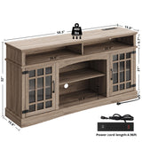 IRONCK Farmhouse TV Stand for 65 Inch TV, 32“Tall Entertainment Center with Power Outlets, Rustic TV Cabinet with Glass Door Media Console, TV Console for Living Room, Light Rustic Oak IRONCK