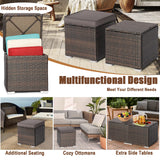 RELAX4LIFE Wicker Outdoor Storage Ottoman, 2-Piece Rattan Footstool w/Removable Cushion, Multipurpose Footrest Stool Side Table Additional Seating, Set of 2 Outdoor Ottomans for Patio Deck (Grey) RELAX4LIFE