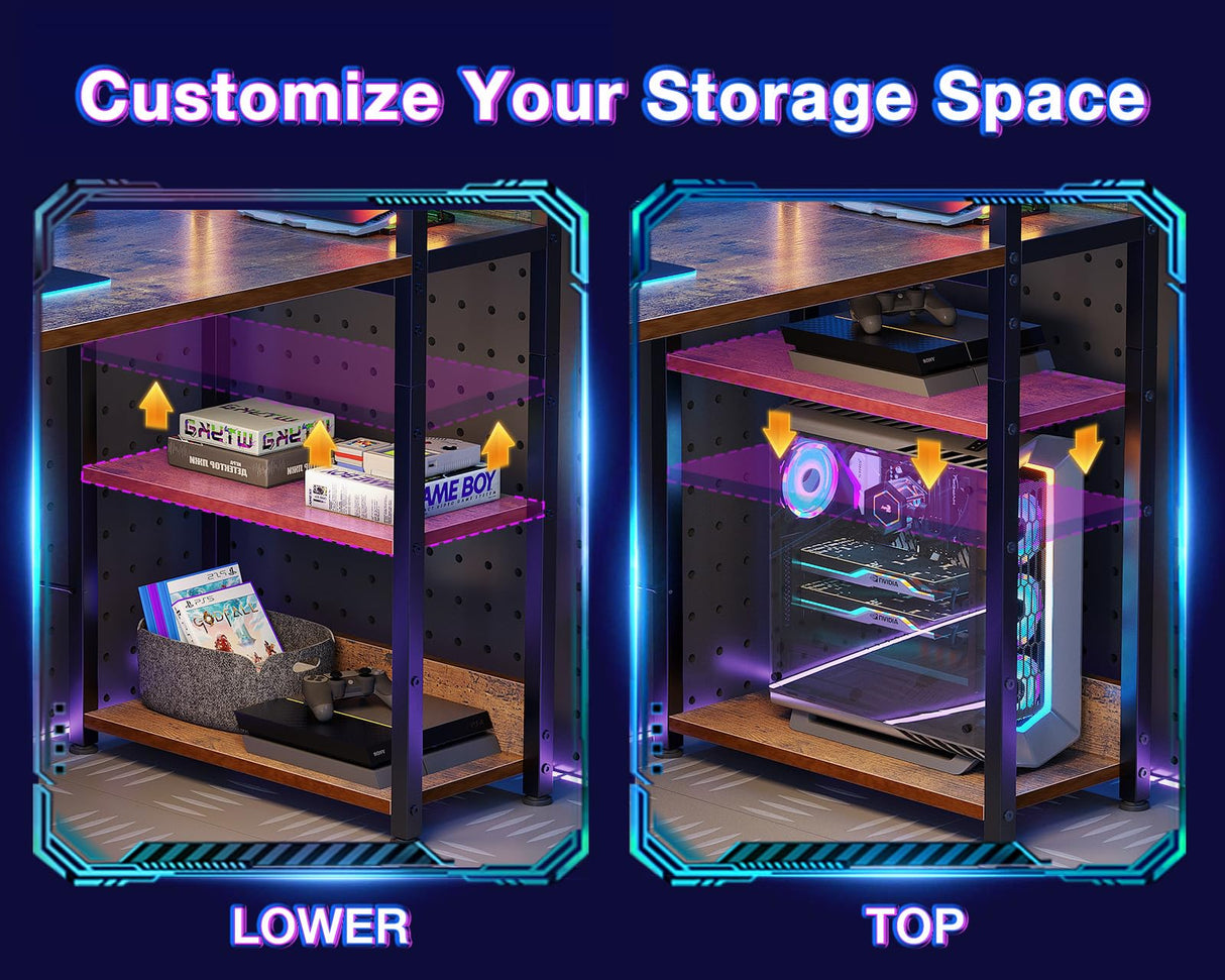 ODK 40-Inch Rustic Brown Small Computer Desk with Power Outlets, USB Charging Port, and Reversible Storage Shelves ODK