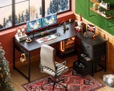 AODK L Shaped Gaming Desk with 4 Drawers, 53" Reversible Home Office Desks with Power Outlets, L Shaped Computer Desk with USB Charging Port and Host Stand, Corner Desk, Easy to Assemble, Black AODK