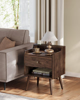 VASAGLE Nightstands, Set of 2, Bedside Tables with Hidden Drawers, Mid-Century End Tables with Solid Wood Legs, Side Tables for Bedroom, Natural Walnut ULET624K01 VASAGLE