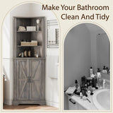 Smuxee Tall Corner Storage Cabinet, Farmhouse Corner Cabinet with Barn Door and Adjustable Shelf, Wash Grey Freestanding Cabinet Organizer for Bathroom, Kitchen, Living Room Smuxee