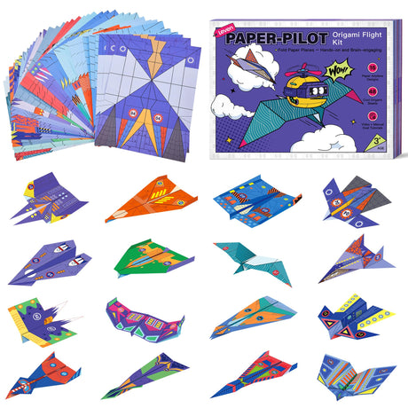 Leven DIY Paper Airplane Book, 16 Creative Folding Paper Planes with 48 Sheets of Colorful Origami Paper, Arts & Crafts Kit with Video Tutorials – Gifts for Boys and Girls Ages 6–12+ 11 * 8.3 inches Leven