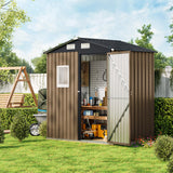 MistMo 6X4FT Outdoor Steel Storage Shed with Lockable Doors, One Window,Ideal for Garden, Backyard, Patio Storage,Brown Mistmo