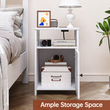 OtterOasis Farmhouse Nightstand with Charging Station and Barn Door, Bedside Table with Open Compartment and Storage, Side End Table for Bedroom, White OtterOasis