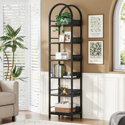 Arched 6-Tier Corner Bookshelf by Tribesigns - 78.7" Tall Freestanding Black Display Shelf - WoodArtSupply