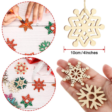 Hestya 50 Pieces Wooden Snowflake Crafts Ornaments Unfinished DIY Wood Snowflake Cutouts Christmas Tree Hanging Crafts Ornaments with Strings for DIY Christmas Decorations(10 cm,Natural Color) HESTYA