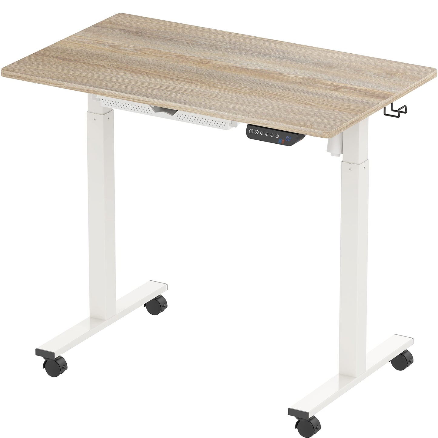 SHW Electric Height Adjustable Mobile Rolling Standing Desk Workstation, 40 x 24 Inches, Maple - WoodArtSupply