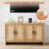 Mericonia Rattan Buffet Cabinet with Storage, Sideboard Cabinet with Doors and Adjustable Shelves, Farmhouse Coffee Bar Station Table, Modern Wood Cupboard for Kitchen, Livingroom and Dining Room Mericonia