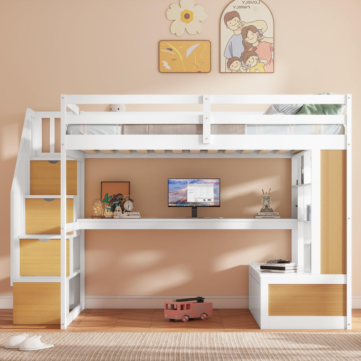 Harper & Bright Designs Natural Full Loft Bed with Desk, Stairs, and Storage Solutions for Kids and Teens Harper & Bright Designs