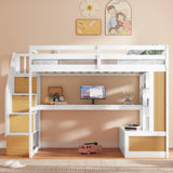 Harper & Bright Designs Natural Full Loft Bed with Desk, Stairs, and Storage Solutions for Kids and Teens Harper & Bright Designs