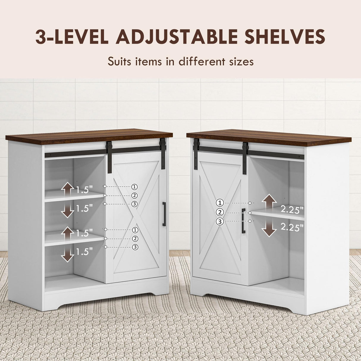 HOMCOM Farmhouse Coffee Bar Cabinet, 33" Buffet Sideboard with Sliding Barn Door and Adjustable Shelf, Kitchen Buffet Cabinet, White HOMCOM