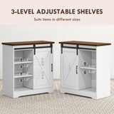 HOMCOM Farmhouse Coffee Bar Cabinet, 33" Buffet Sideboard with Sliding Barn Door and Adjustable Shelf, Kitchen Buffet Cabinet, White HOMCOM