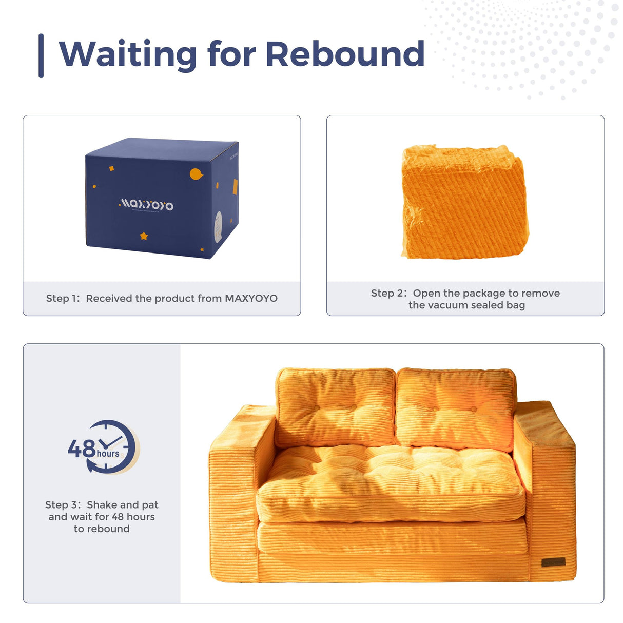 MAXYOYO Convertible Sofa Bed, Pull Out Loveseat Sleeper Sofa, 2 in 1 Folding Couch Bed, Fold Out Floor Couch with Pillows for Living Room Bedroom Lounge, Orange MAXYOYO