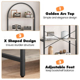 IDEALHOUSE Bookshelf 5 Tier Bookcase Arched Display Racks Tall Standing Bookshelves Metal Frame Modern Storage Rack Shelf Large Wood Book Shelf for Bedroom, Living Room, Home Office IDEALHOUSE