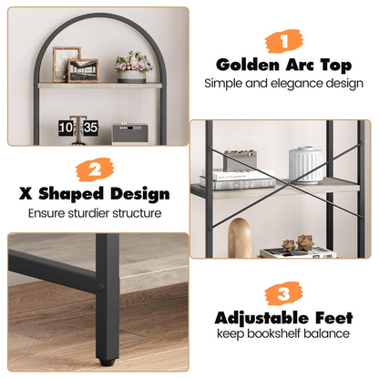 IDEALHOUSE 5-Tier Grey Bookshelf – Stylish Arched Display Rack for Home, Office, or Living Room Storage - WoodArtSupply