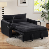 HAOMARKETS 3-in-1 Convertible Loveseat Sleeper Futon Sofa Bed with Cup Holders, 2-Seat Pull Out Couch, Phone Holder and USB Port, Corduroy 3-Level Adjustable Backrest Couches for Living Room, Black HAOMARKETS