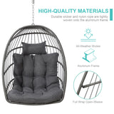 SWITTE Outdoor Hanging Egg Chair with Stand and Cushion, 370LBS Capacity Patio Swing Chair for Garden, Bedroom, Balcony - Dark Gray SWITTE