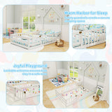 GORELAX Twin Floor Bed, Montessori House Bed, Floor Kid House Bed Frame with Fence, No Box Spring Needed, Wood Twin Size Platform Bed Frame for Boys, Girls (White) GORELAX