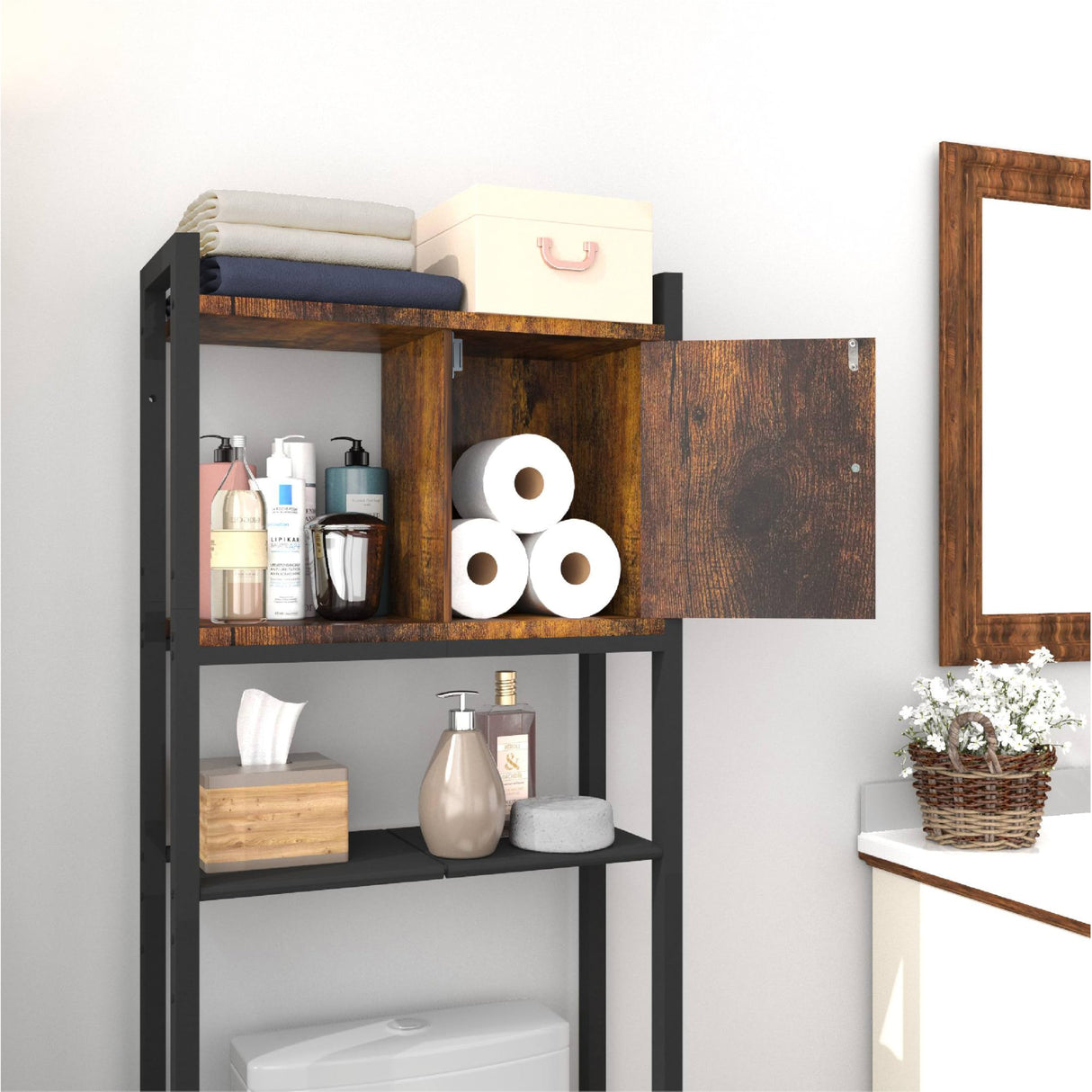 Over The Toilet Storage, 3 Tier Bathroom Organizer, Storage for Free Standing Wood Cabinet, Multifunctional Above Toilet Storage，Wood Bedaphon