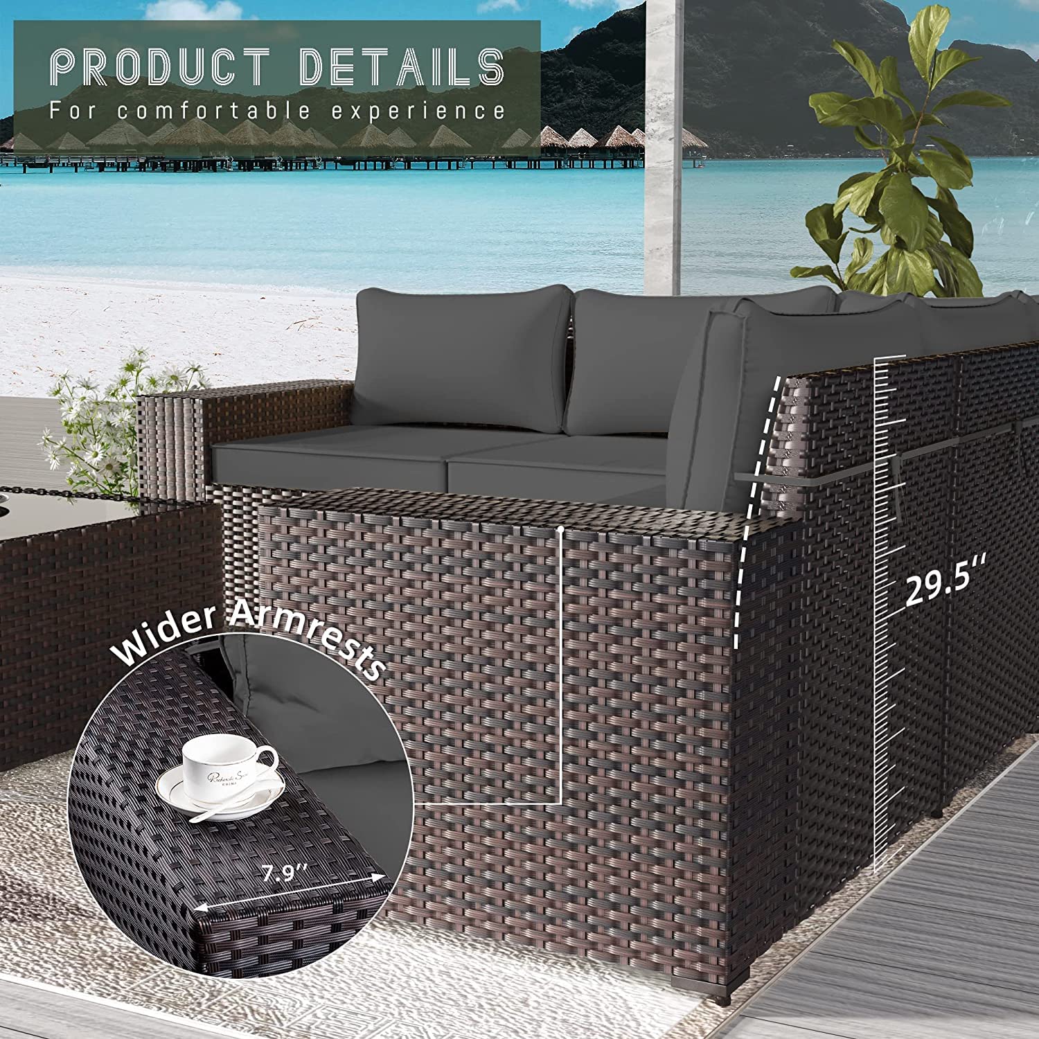 RTDTD Outdoor Patio Furniture Set, 12 Pieces Outdoor Furniture All Weather Patio Sectional Sofa PE Wicker Modular Conversation Sets with Coffee Table,10 Chairs & Seat Clips Grey - WoodArtSupply