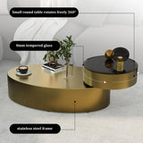 jajaplus Oval Rotating Coffee Table with Tempered Glass Top, 2-Tier Design & 360° Swivel Base, Brushed Gold Finish - Modern Center Table for Living Room, Office, Apartment jajaplus