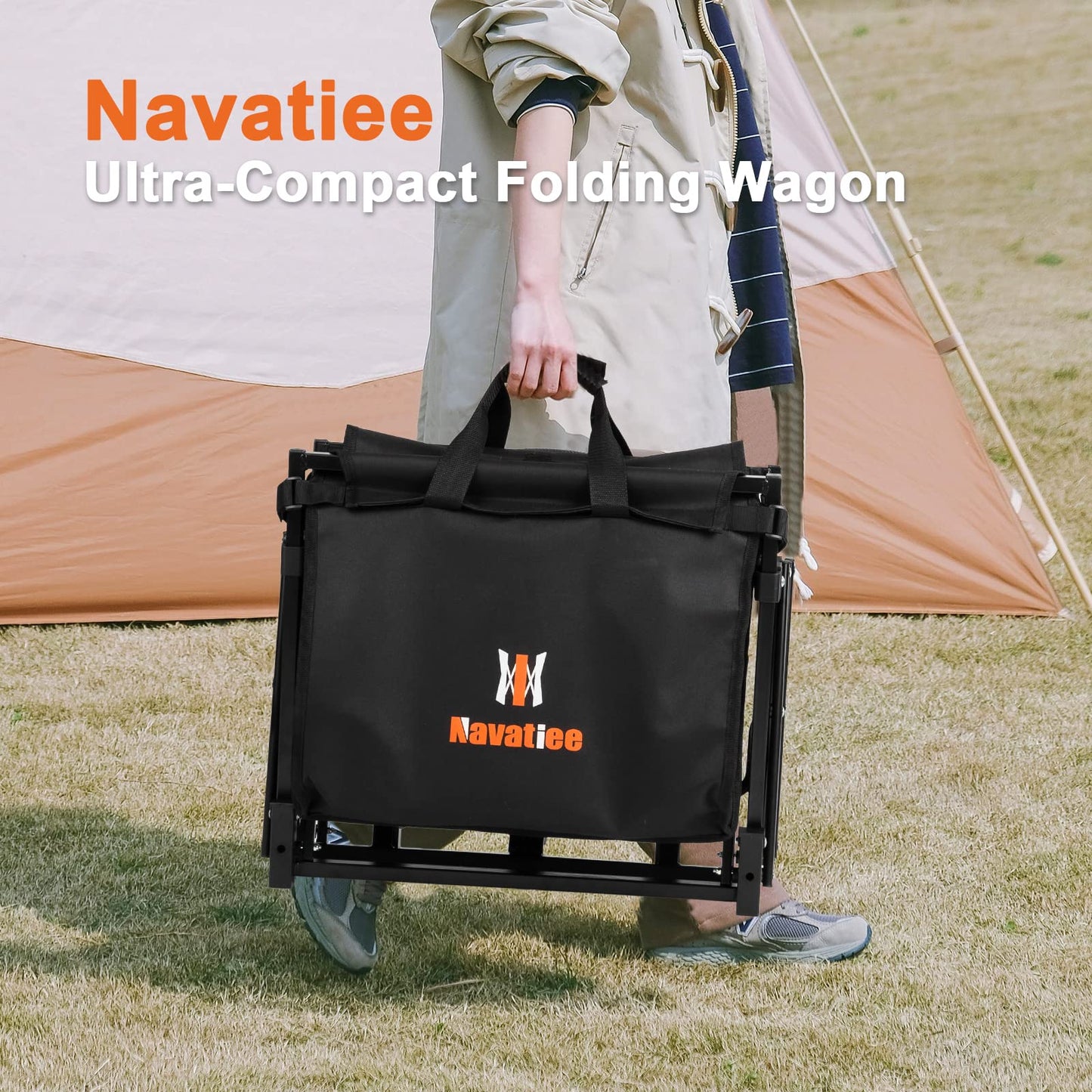 Navatiee Wagon Cart Heavy Duty Foldable, Collapsible Wagon with Smallest Folding Design, Utility Grocery Wagon for Camping Shopping Sports - WoodArtSupply