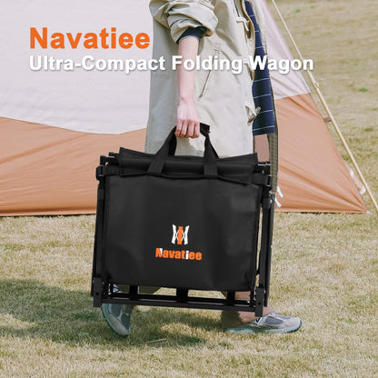 Navatiee Wagon Cart Heavy Duty Foldable, Collapsible Wagon with Smallest Folding Design, Utility Grocery Wagon for Camping Shopping Sports - WoodArtSupply