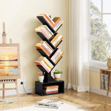 Hoctieon 6 Tier Tree Bookshelf, Tall Bookcase with Drawer, Freestanding Book Shelf with LED Lights, Display Floor Standing Storage Shelf, Book Organizer Shelves for Home Office, Living Room, Black Hoctieon