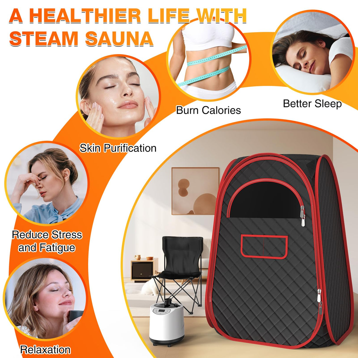 AgiiMan Portable Sauna Box - Full Body Steam Sauna, Portable Sauna for Home with 2.6 L 110V Steamer, Remote Control, Easy to Carry Sauna Tent for Indoor, Gym, Pilates, Hot Tubs AgiiMan