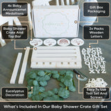 Wooden Baby Shower Crate Closet - Customizable Wooden Crate Box with Dual Rod System, Personalized Baby Shower Basket Alphabet Letters, Easy Assembly Baby Baskets for Baby Shower (Rustic White) Little Cuteness