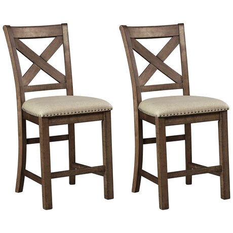Signature Design by Ashley Moriville Rustic Farmhouse 24.5" Upholstered Barstool, 2 Count, Beige & Brown Signature Design by Ashley