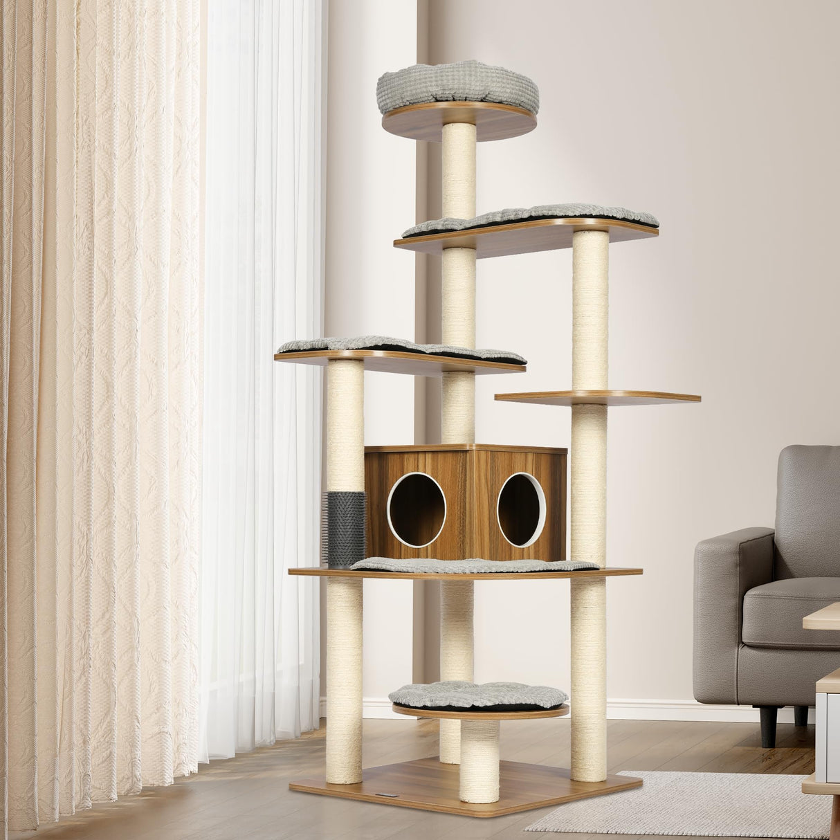 KAMABOKO Tall Cat Tree, 69” Large Cat Tower Multi-Level Platforms with Sisal Scratching Posts, Cat Tree for Large Cats 20 lbs Heavy Duty, Cat Condo Furniture for Active Cats KAMABOKO