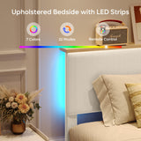 Bestier Full Bed Frame with Adjustable Headboard & LED Lighting, Corduroy Upholstered Platform Bed Frame with Storage Shelf, Solid Wood Slats, No Box Spring Needed, Never Squeak, Easy Assembly, Beige Bestier