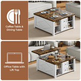IRONCK Lift Top Coffee Table with Storage, Square Coffee Tables for Living Room with Charging Station and Drawers, Farmhouse Coffee Table with Large Storage Space, White IRONCK