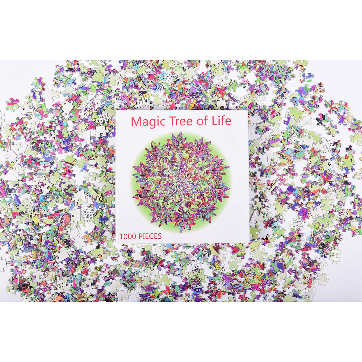 Bgraamiens Puzzle-Magic Tree of Life -1000 Pieces Colorful Leaves Round Mandala Puzzle Color Challenge Jigsaw Puzzles Bgraamiens