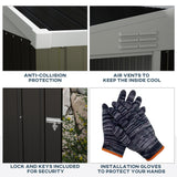 Outsunny 4' x 7.7' Metal Outdoor Storage Shed, Lean to Storage Shed, Garden Tool Storage House with Lockable Door and 2 Air Vents for Backyard, Patio, Lawn, Dark Gray Outsunny