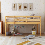 Harper & Bright Designs Twin Size Low Loft Bed with Ladder and Safety Guardrails in Natural Wood Harper & Bright Designs