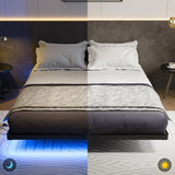 Queen Size Floating Bed Frame with USB Charging Station and LED Lights, Modern Metal Platform Bed Frame with Mattress Slide Stopper, Noise Free No Box Spring Needed and Easy Assembly Liians